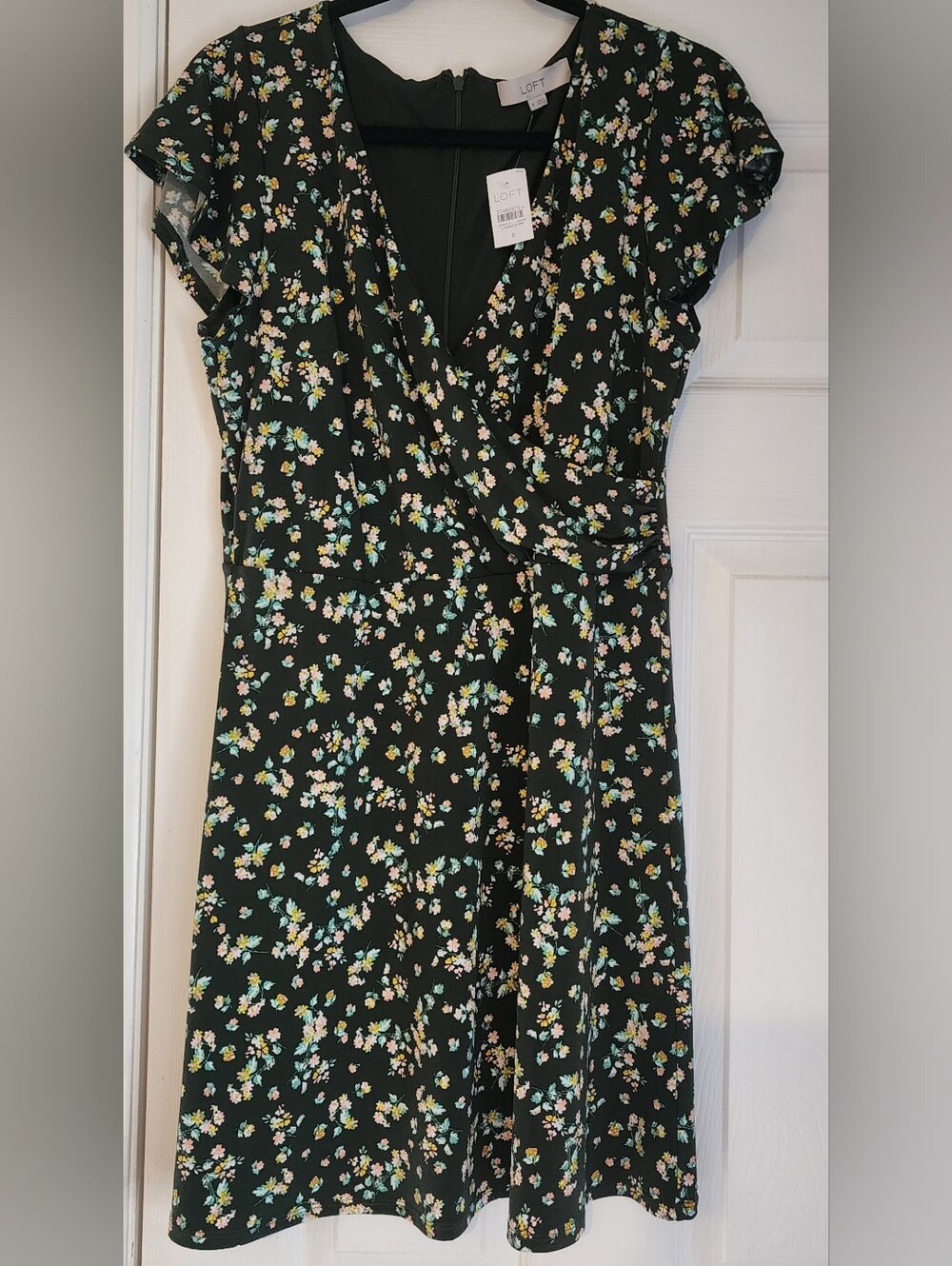 NWT Loft dark green floral flirty dress